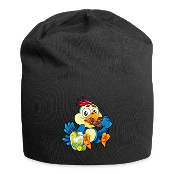 Relaxing Parrot Caipirinha Biscuit Lounging Cartoon - Jersey Beanie - black - Front