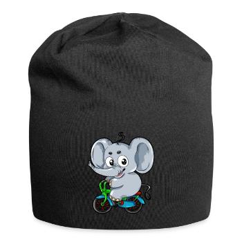 Elephant on Bike Cartoon Comic Tricycle Kids - Jersey Beanie - black - Front