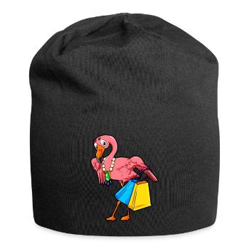 Shopping Flamingo Einkaufen Cartoon Comic Style - Jersey Beanie - black - Front