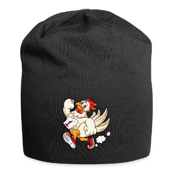 rennendes Huhn Startnummer 1 Marathon Läufer Comic - Jersey-Beanie - Schwarz - Vorne