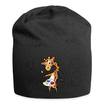 Giraffe Artist Painter Painting Brush Easel - Jersey Beanie - black - Front