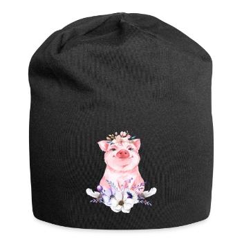 Pig piggy boho flowers gift birth - Jersey Beanie - black - Front