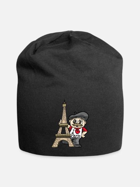 I LOVE PARIS Eifelturm France Cadeau de Dessin animé - Bonnet en jersey - noir