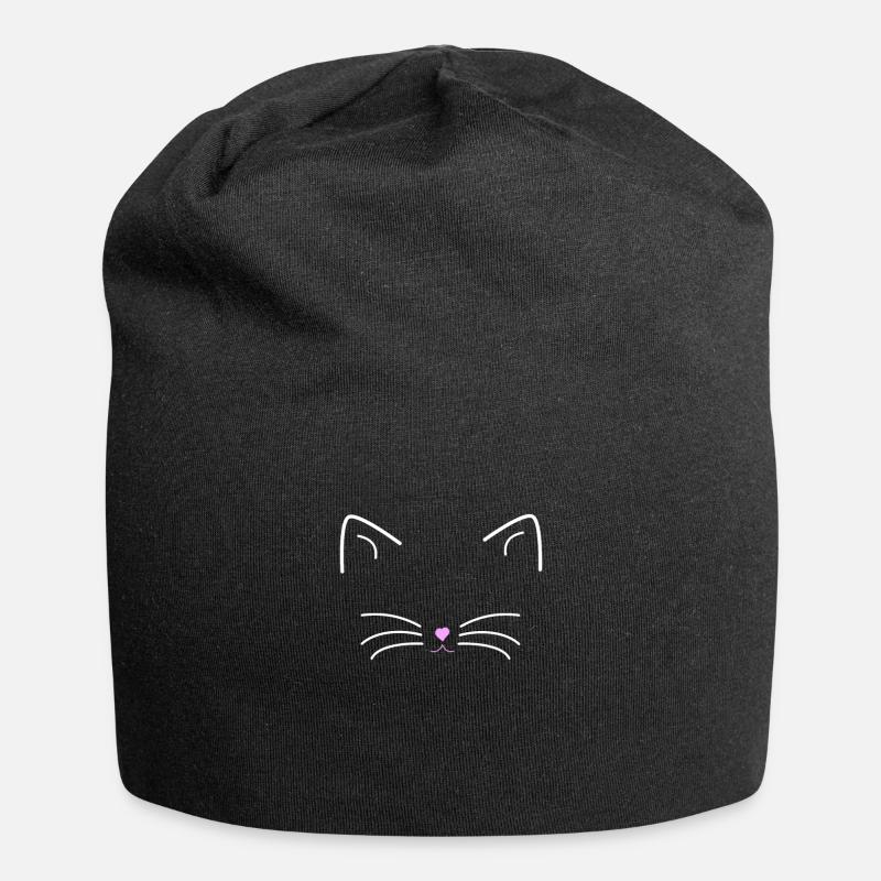 cat face - Jersey Beanie - black