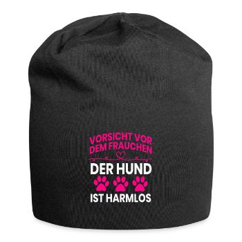 Vorsicht vor dem Frauchen - Jersey-Beanie - Schwarz - Vorne