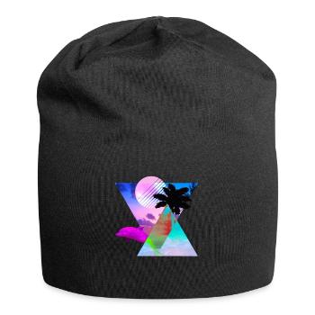 Vaporwave Dolphin 80s hypnotische Sonnenuntergangszene - Jersey-Beanie - Schwarz - Vorne
