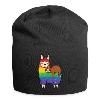 Faultier reitet auf Lama - Jersey-Beanie - Schwarz - Vorne
