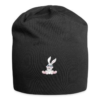 Funny Rabbit Cool Nerd Rabbit with Glasses - Jersey Beanie - black - Front