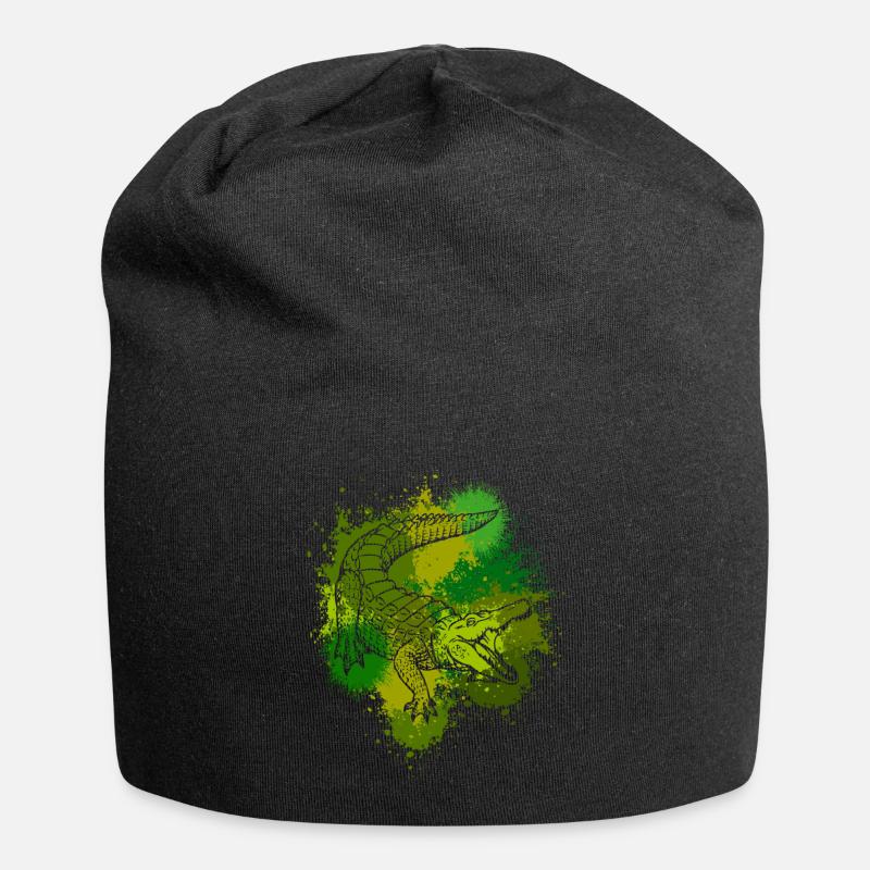 Krokodil Aligator Raubtier Reptilien Geschenk - Jersey-Beanie - Schwarz