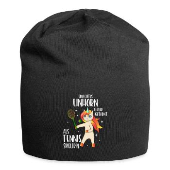 Tennis Einhorn clever getarnt als Tennis Spielerin - Jersey-Beanie - Schwarz - Vorne