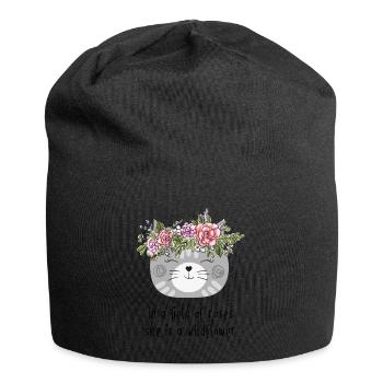 Cute cat with flower crown - wild roses, kitten - Jersey Beanie - black - Front
