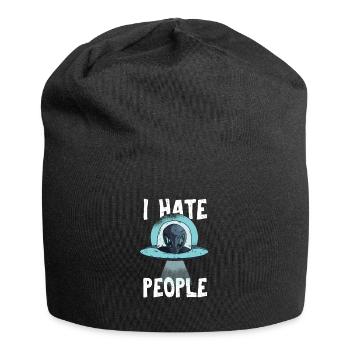 I Hate People Geschenk Alien Fliegende Untertasse - Jersey-Beanie - Schwarz - Vorne
