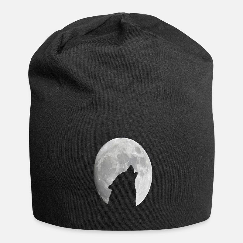 Wild Wolf Howling At The Full Moon - Jersey Beanie - black