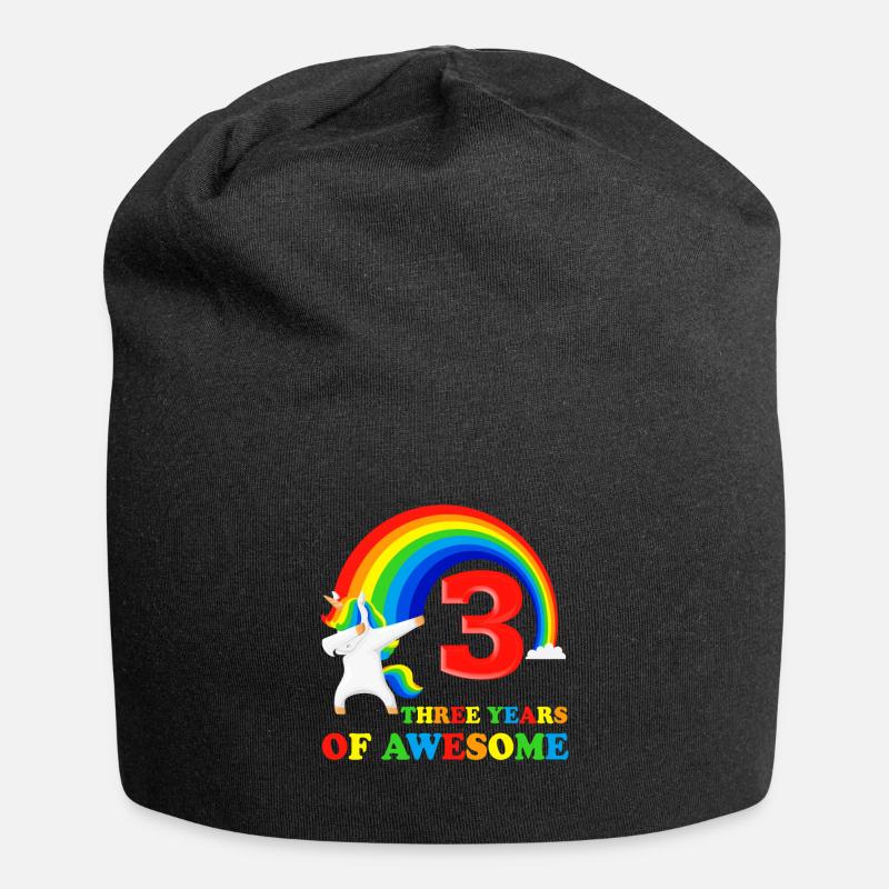 3. Geburtstag Geschenk 3 Jahre dabbing Einhorn - Jersey-Beanie - Schwarz