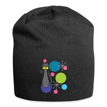 Retro Style Atomic Era Mid Century Cool Cat - Jersey-Beanie - Schwarz - Vorne