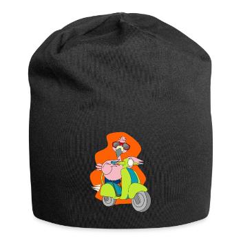 Flamingo motorcycle scooter moped gift shirt - Jersey Beanie - black - Front
