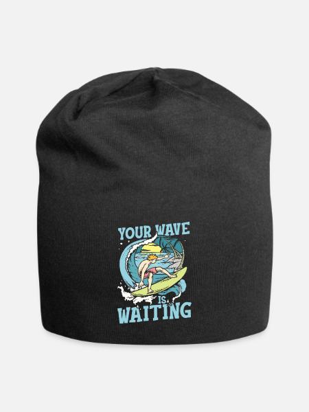 Votre vague attend je surfeur et plage avec des palmiers - Bonnet en jersey - noir