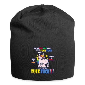 Freches Einhorn mit provokantem Statement - Jersey-Beanie - Schwarz - Vorne
