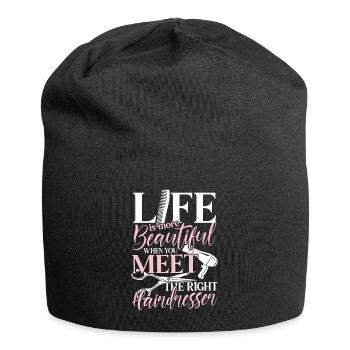 Der richtige Friseur - Friseurin Spruch Salon - Jersey-Beanie - Schwarz - Vorne