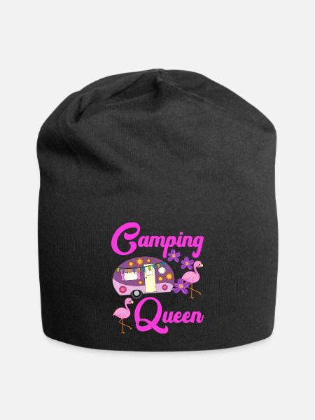 Camping Queen Flamingo Wohnwagen Camper Geschenk - Jersey-Beanie - Schwarz