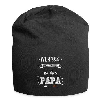 Wer braucht Superhelden | Vatertag Geschenk - Jersey-Beanie - Schwarz - Vorne