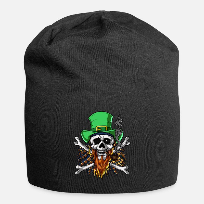 Pirate Skull Irish Leprechaun Crossbones - Jersey Beanie - black
