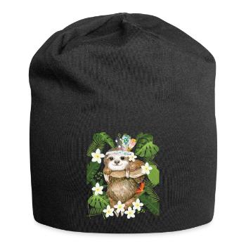 Hippie Sloth Jungle Frangipani Australia - Jersey Beanie - black - Front