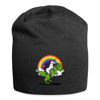 Einhorn Reiten T-Rex Dinosaurier Magischer Regenbogen - Jersey-Beanie - Schwarz - Vorne