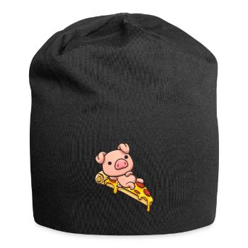 Schweineliegende Pizza Süßes Geschenk - Jersey-Beanie - Schwarz - Vorne