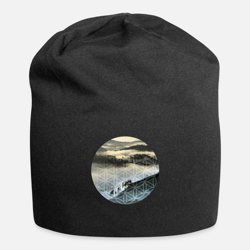 Blume des Lebens Panorama Art Stil Geschenk - Jersey-Beanie - Schwarz