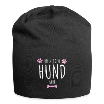 Die mit dem Hund geht | Hundepfoten Retro Vintage - Jersey-Beanie - Schwarz - Vorne