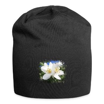 white, blooming flowers, blossoms in summer, nature - Jersey Beanie - black - Front