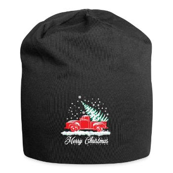 Roter Schnee-LKW und Weihnachtsbaum - nostalgisches Weihnachten - Jersey-Beanie - Schwarz - Vorne