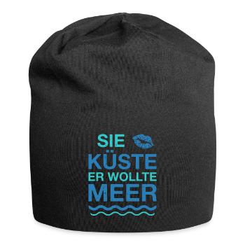 Küste Meer | Lustige Maritime Sprüche Strand Kuss - Jersey-Beanie - Schwarz - Vorne