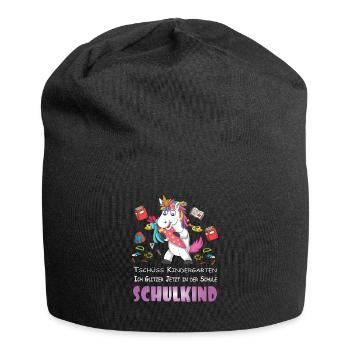 Einhorn Ich glitzer jetzt in der Schule Schulkind - Jersey-Beanie - Schwarz - Vorne