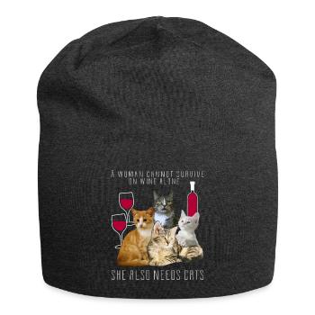 Woman Can not Survive on Wine | Cats graphic - Jersey Beanie - charcoal grey - Front