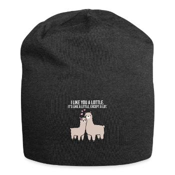 Cute baby alpaca gift - Jersey Beanie - charcoal grey - Front