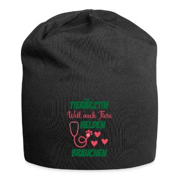 Tierarzt Geschenk Weil auch Tiere Helden brauchen - Jersey-Beanie - Schwarz - Vorne