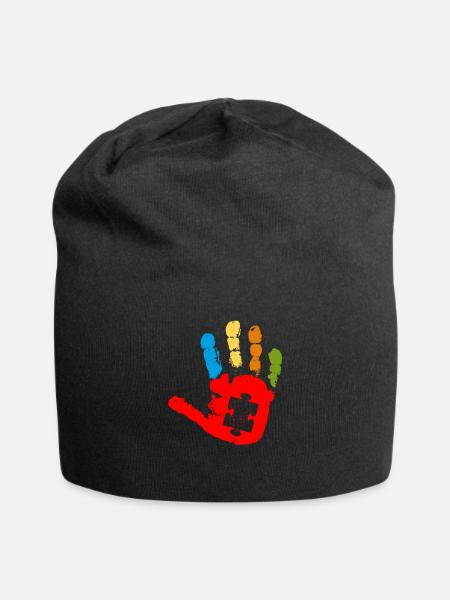 Autismus Puzzle Handabdruck - Jersey Beanie - black