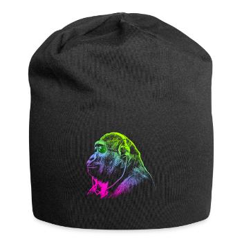 Le singe avec des écouteurs & des lunettes de soleil écoute de la musique - Bonnet en jersey - noir - Devant