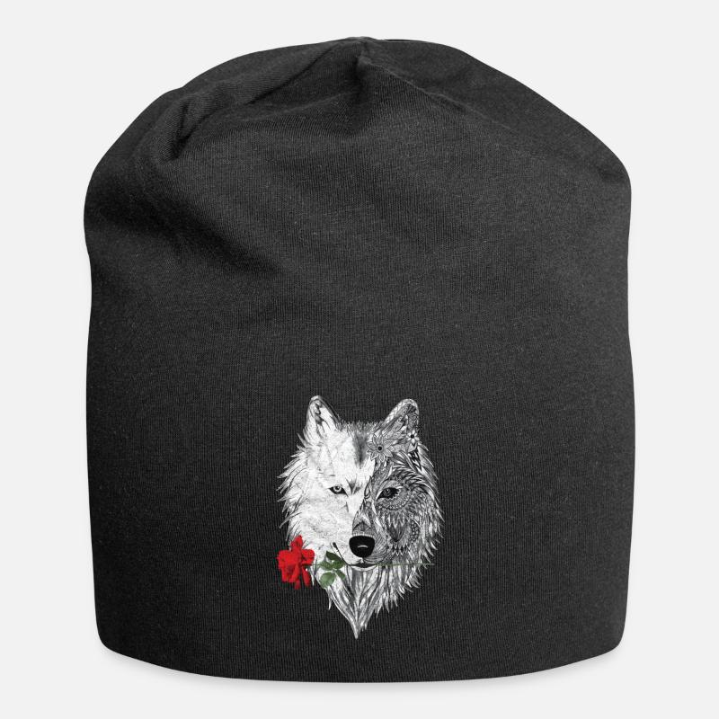 Loup Mandala Rose Canis Lupus - Bonnet en jersey - noir