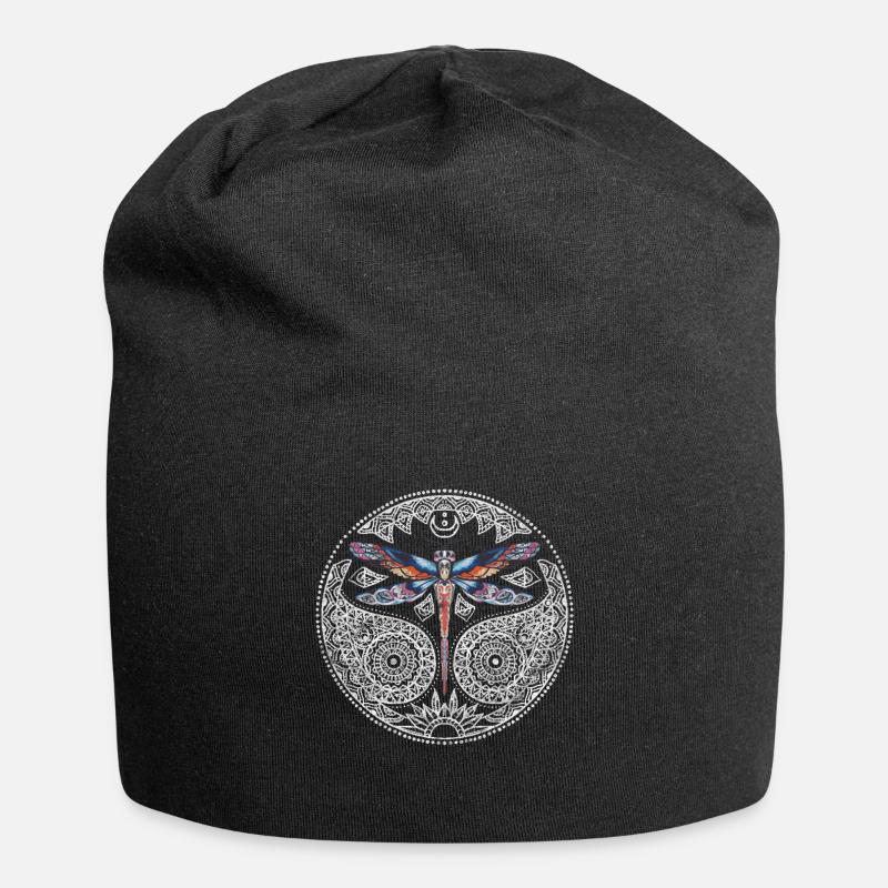 Mandala de libellule colorée magique - Bonnet en jersey - noir