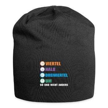 Uhrzeiten in Ostdeutschland Ossi Uhr Viertel Halb - Jersey-Beanie - Schwarz - Vorne