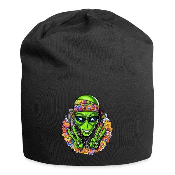 Funny Hippie Alien Psychedelic Peace Sign - Jersey Beanie - black - Front