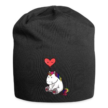 Licorne avec ballon coeur - Bonnet en jersey - noir - Devant