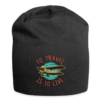 Travel is to Live Travel Traveling Aircraft - Jersey Beanie - black - Front