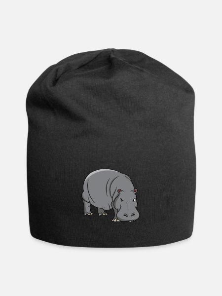 Hippo Nilpferd Flusspferd Safari Lustiges Süßes - Jersey-Beanie - Schwarz