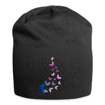Schmetterling Schwarm Harmonie blau rosa - Jersey-Beanie - Schwarz - Vorne