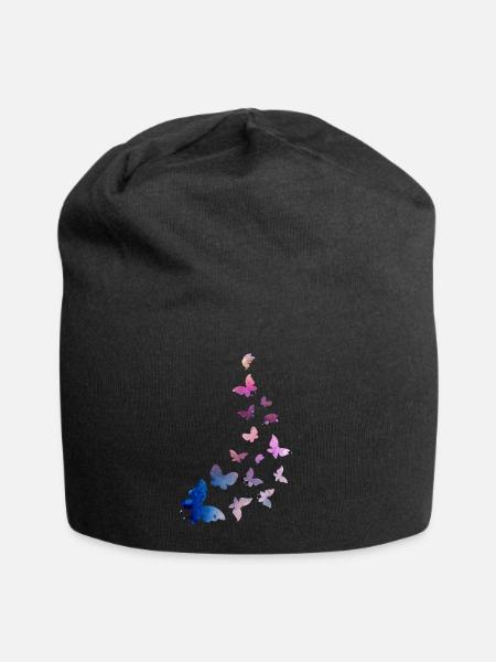 Butterfly swarm harmony blue pink - Jersey Beanie - black