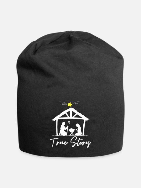 True Story Christmas Jesus Nativity print, - Jersey Beanie - black